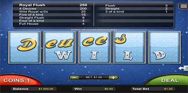 rtg deuces wild video poker screenshot