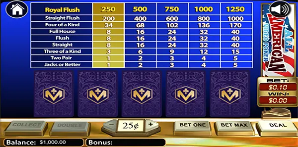 wgs all american video poker screenshot